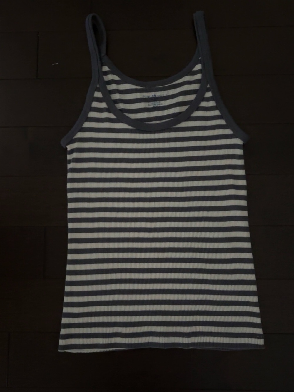 Brandy Melville White and Navy Striped Ribbed Tank Top